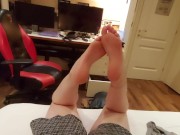 Blowjob showing feet, footjob cum on feet , self foot worship. (trailer)
