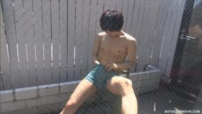 GayAsianNetwork: Toraemon dressed in glasses massage outdoors