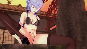 Cutie Ganyu Jerks Off Her Clitoris On The Street And