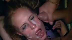 Slutty and filthy bitch with nice shape in gangbang action