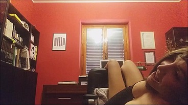 all naked, upside down on the chair with a strange noise