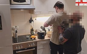 Straight Curious Guy Steven First Time Getting Fucked Bareback After Mutual Blowjob in the Kitchen