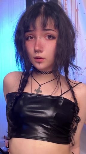 Goth teen in leather skirt teases her alt side