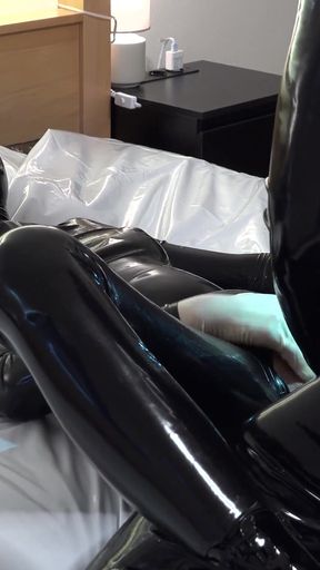The Slave All in Latex Had to Take Good Care of Me, Until My Orgasm and His Cumshot.