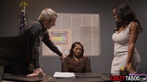 Black counselor fucked hot big tits teen and babe enjoyed rough fucking