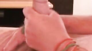 Beard-Tattoo Mature Guy Jerking Off & Covering Himself In His Own Semen