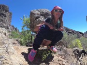 PISS PISS TRAVEL - Funny Girl tourist peeing in the mountains Gran Canaria