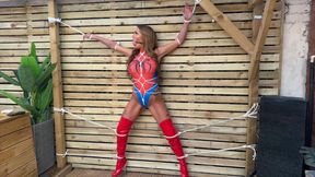 Scarlett Rose in Spiderwoman caught in a web of rope