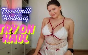 Treadmill Lingerie Tease - Walking in Cute Home Outfits with Bounce &amp; Jiggling