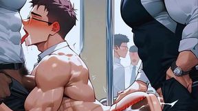 Gay sex on a public bus in Amsterdam. Anal and cumshot inside with people watching.