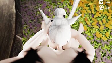 Futanari catgirl strips wild for FFXIV POV blowjob and swallows cum