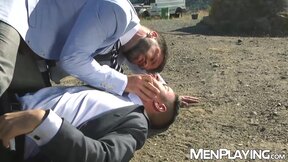 Hector de Silva and Robbie Rojo savagely breed and cum outdoor