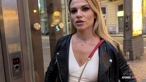 risky public blowjob: blonde slut swallows it all