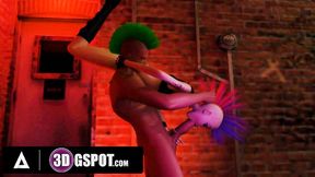 Wild punk girl deepthroats massive cock in 3D animation