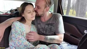 Petite Brunette Outdoor POV Scene With Rough Car-Side Energy