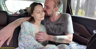 Petite Brunette Outdoor POV Scene With Rough Car-Side Energy