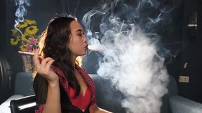 "Venicia Created Cloud Smoke, Multiple drags, Long nose exhale, Dangling, Snaps"