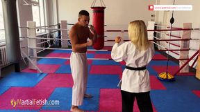 Olha black and white gi face kicks and victory poses