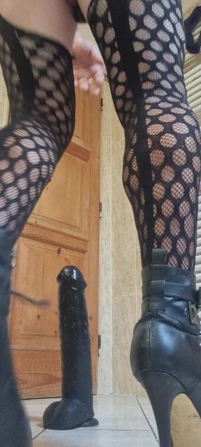 Fucking on big dildo