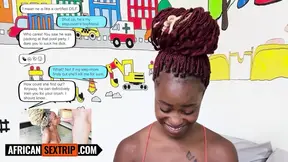 Cute ebony teen gives a real deepthroat before getting fucked hard