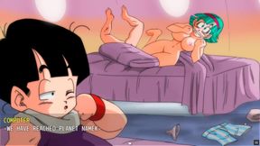 Bulma Adventure 3 - gallery show [dragon ball hentai game parody] ep.1 handjob while Gohan could wake up at any moment