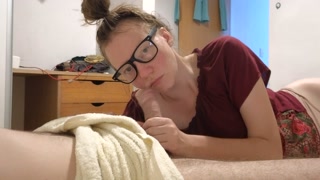 The wife of the boss sucks him