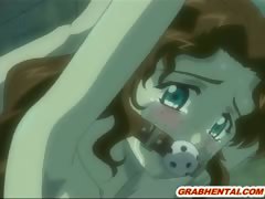 Bondage hentai cutie with a muzzle gets ass injection with