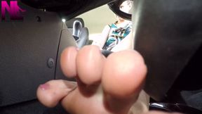 Pedal pumping and stroking barefoot pedals with pink nailpolished toes
