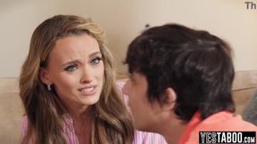 Big boobs MILF stepmom blows her big dick stepson and makes him rail her hard