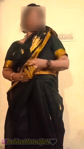 Desi Tamil Mature Wife Lux Black Saree Tease Shows Big Boobs Ass & Hairy Pussy!