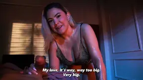 Busty stepmom rides her stepson's massive 24-centimeter cock
