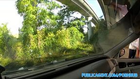Highlighted blonde in fur coat fucked on car