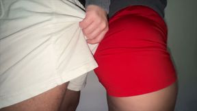 Big-assed Woman Touches the Erect Cock of a Stranger.