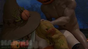 Gamer Girl's Animated Adventure with Pumpkins and Dildo Ride