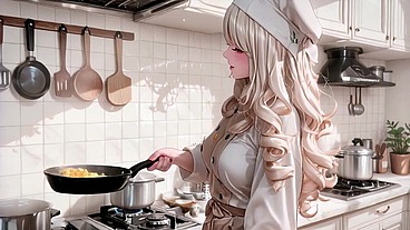 AI Generated – Sexy Housewife Chef Can’t Hold Back After Cooking! Takes Off Apron for Wild Bedroom Cowgirl Orgasm