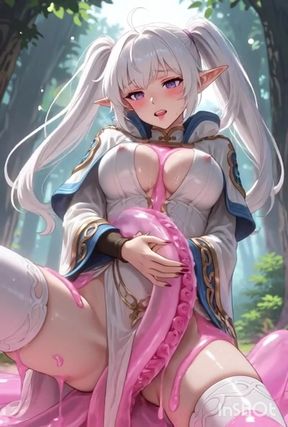 White-haired elf gets fucked by pink slime