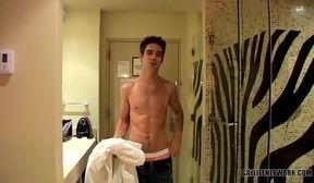 teachtwinks zack randall jacks off and shoots cum while showering