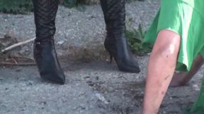Outdoor boots licking
