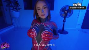 Hot SPIDERWOMAN FUCKS her fan and ride him until he CUMS! - Big tits