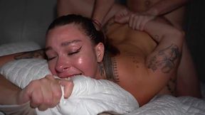 Busty tattooed redhead latina is enjoying a tall guy's schlong