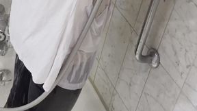 White cardigan black Jeans tshirt Socks 9minutes