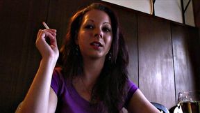 Lonely Brunette At Cafe Takes Cream All Over Her Face