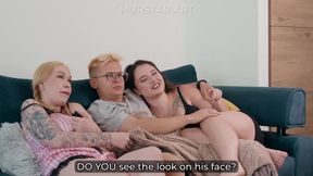 Step sis rides stepbrothers cock while his girlfriend watches the movie