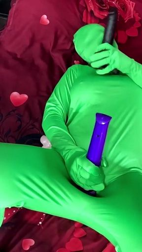 Full Zentai Encasement Toy Play. BBC Dildo Tease, Pussy Slaps and Smoking Through Nylon