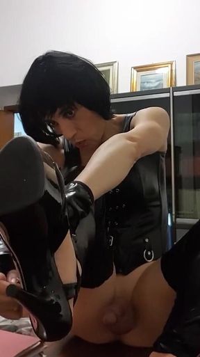 Super Horny Transvestite Helena Black Puts a Dildo in Her Ass and Licks Her Own Cum off of It