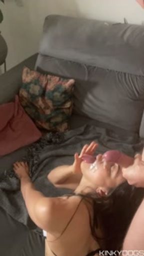 I cum on her face as I feel her fucking on all fours