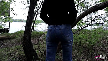 Teen student fucked on public outdoor in mouth and pussy and cum on her jacket!