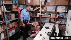 Inked shoplifter's explosive cumshot while being raw fucked hard and deep by a guard