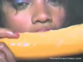 An Ebony Babe Fucks Herself with Lots of Dildos