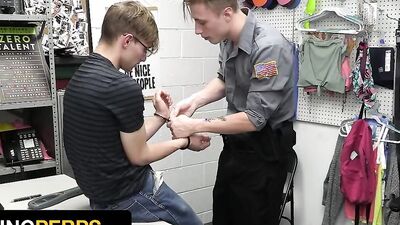 Young Perps - Horny Security Guard Brings Young Thief To The Backroom And Makes Him Drain His Cock
